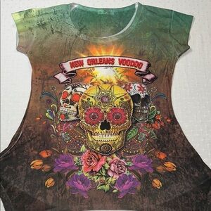 Max & Co. Rhinestone Sugar Skull Graphic Short Sleeve Tee
